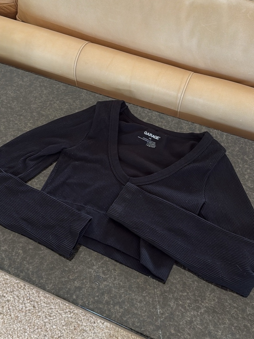 Garage Black Ribbed V-Neck Crop Top